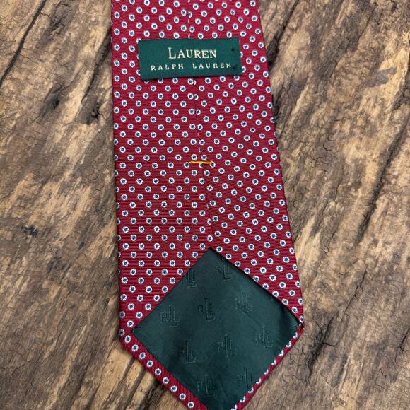 Ralph Lauren Silk Necktie Red White Polka Dot Men's Designer Tie - Picture 2 of 5